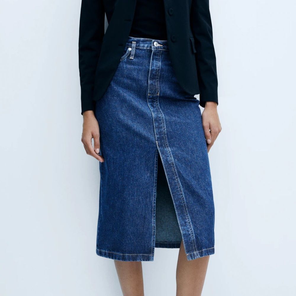 Mango Mng Denim Midi-Skirt Size M